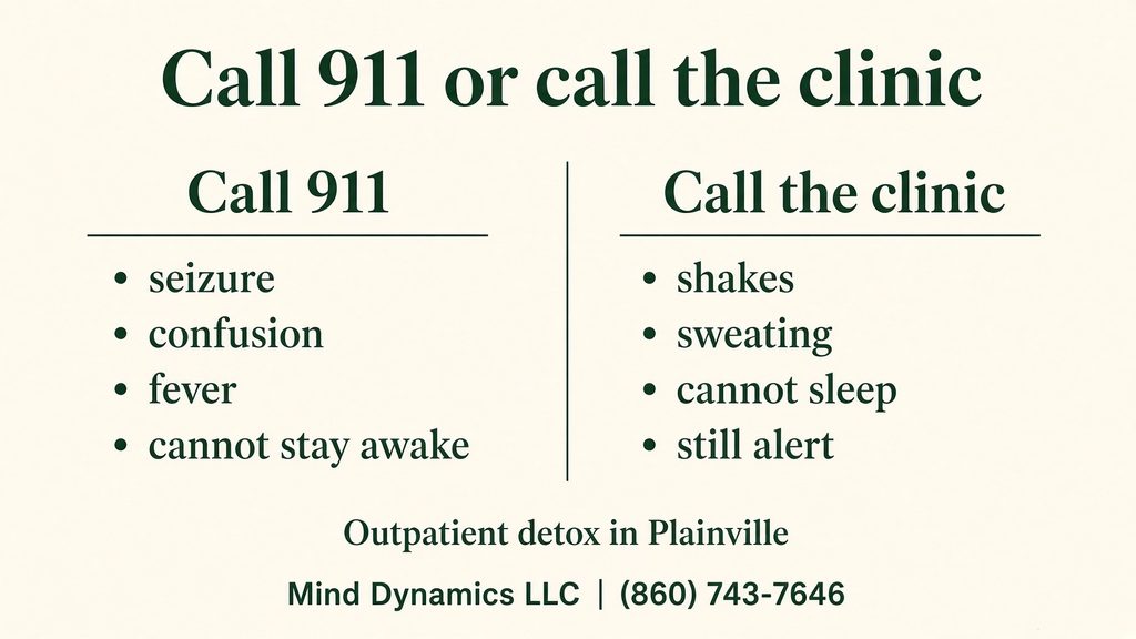 Chart comparing 911 symptoms and clinic symptoms for alcohol withdrawal.